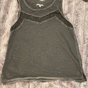American Eagle Outfitters Gray Tank Top with Lace Accent raw hem